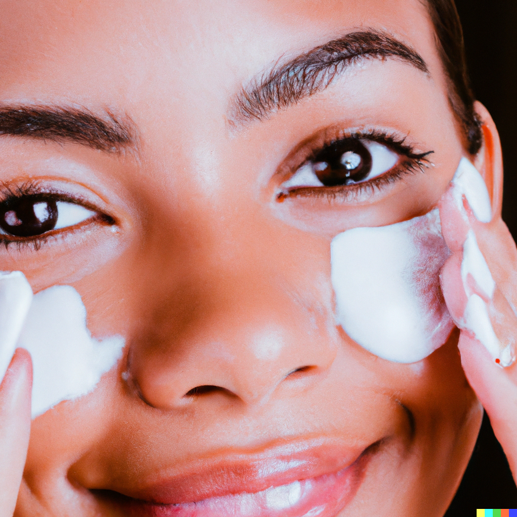 Dermocosméticos mulher com creme na pele