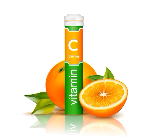Vitamina C em recipiente